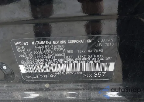 2016 Mitsubishi Outlander Sport 2.0 Es z USA, uszkodzony, nr VIN JA4AP3AU9GZ059700